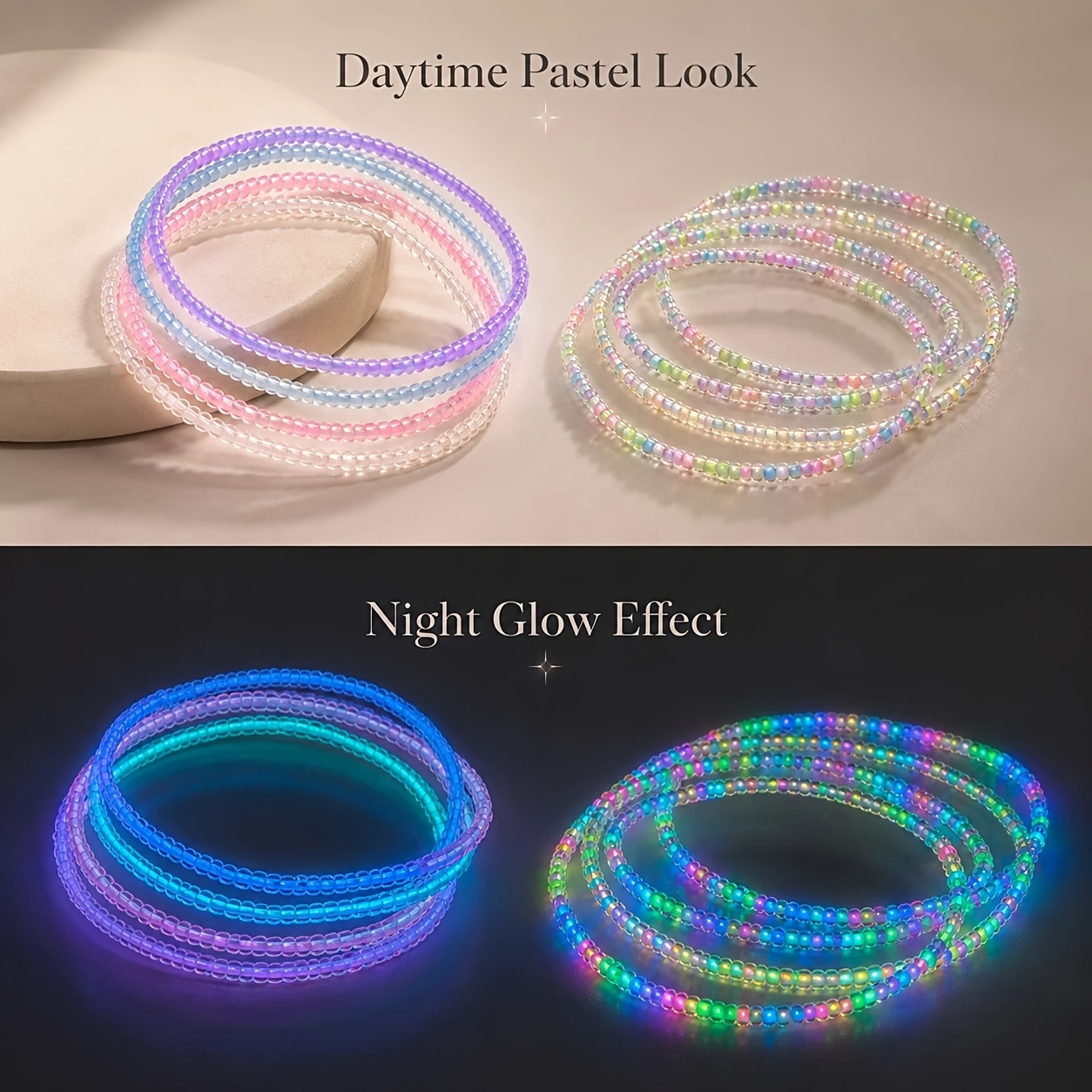 4pcs Glow-In-Dark Glass Bead Anklet Set, Beach Party Gift